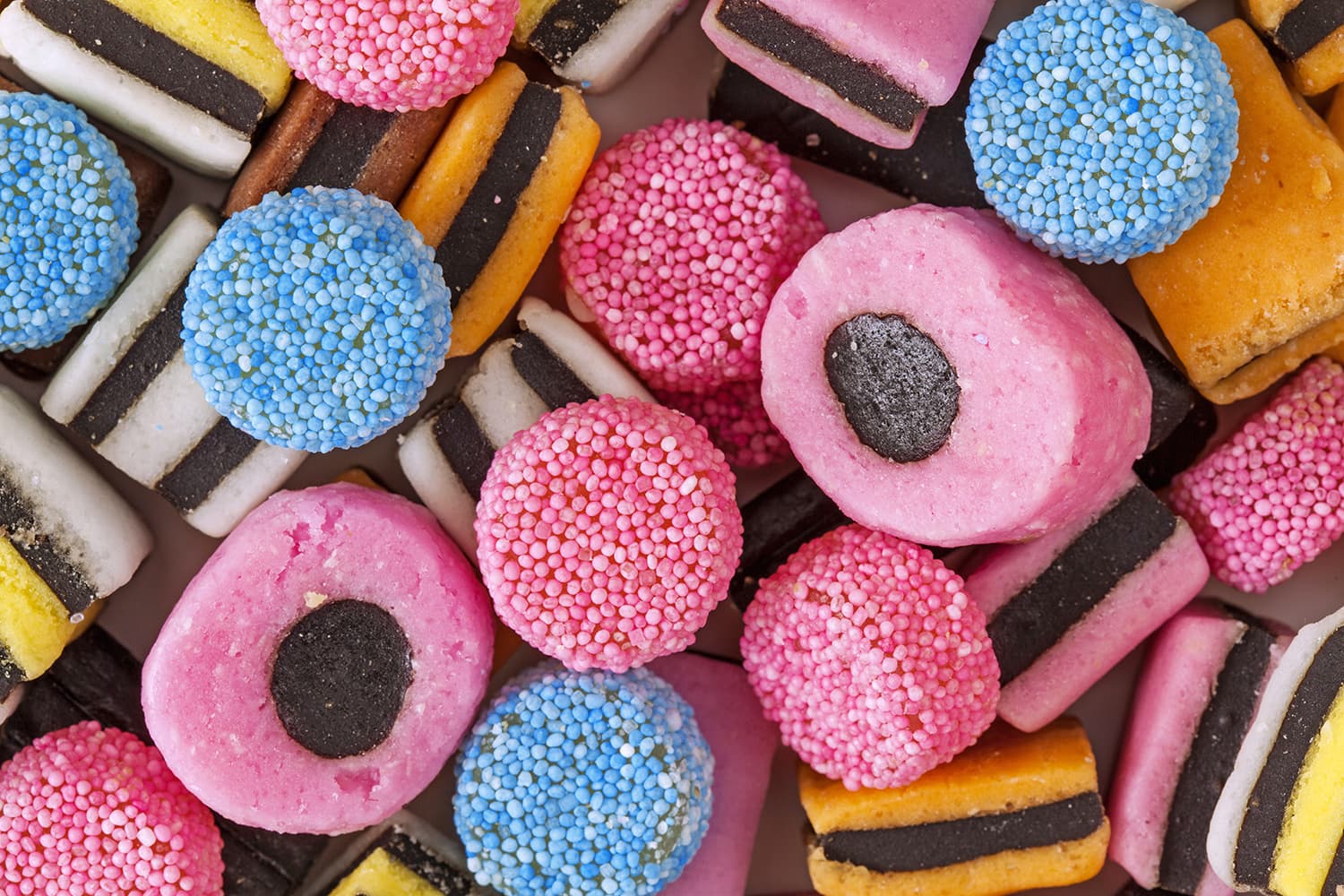 Colorful assortment of Yorkshire liquorice allsorts candies