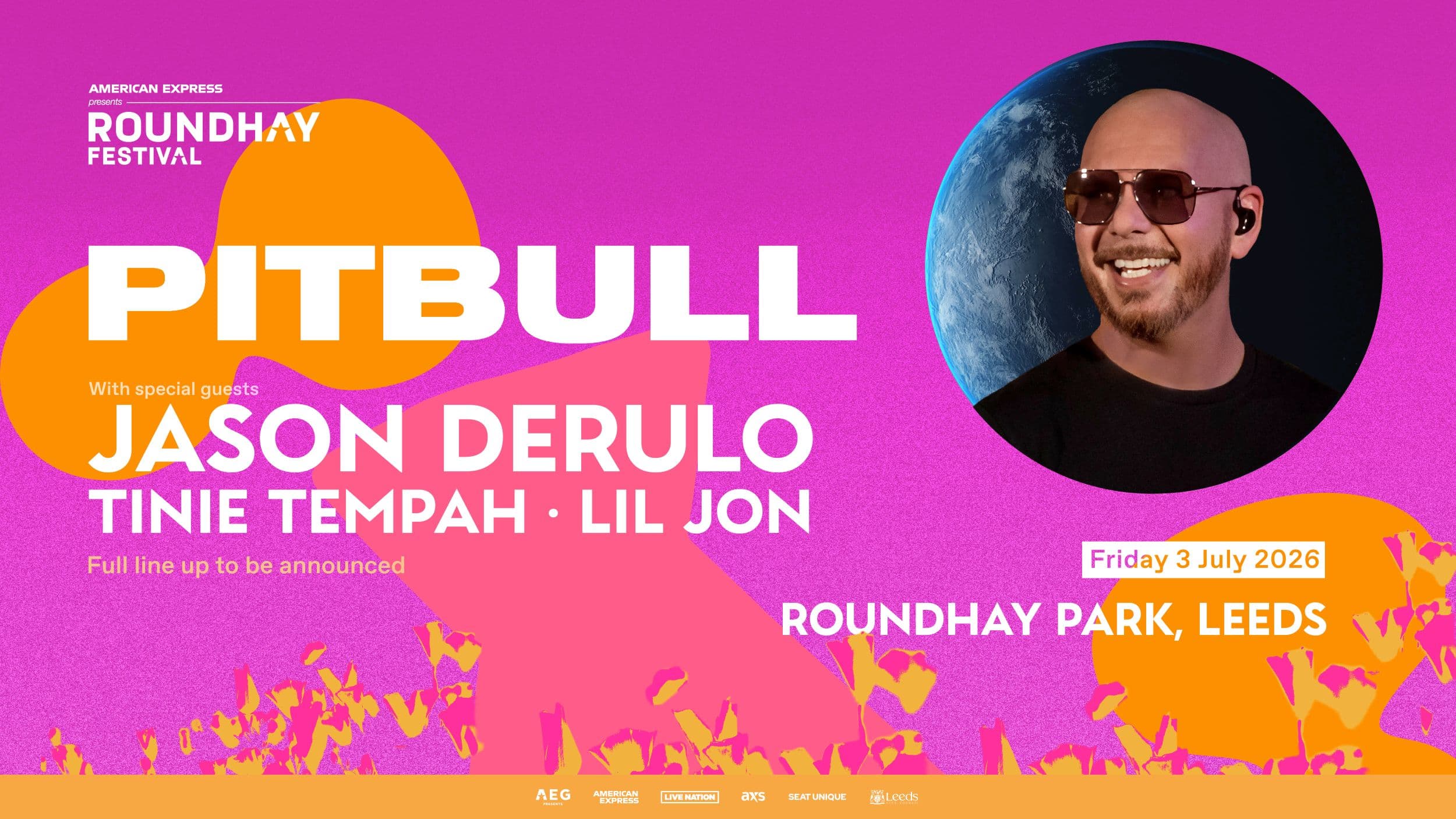 Colorful festival poster with artist lineup and event details