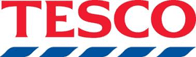 Tesco logo in bold red and blue letters