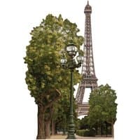 Eiffel Tower model with detailed trees and vintage street lamp in foreground, crafted by Go Craft Distribution.