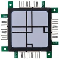 Square Allnet 113677 microchip with green circuit board and multiple metal pins on each side.