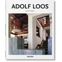 "Adolf Loos book by Taschen with modern architecture cover, featuring interior stairs and stone textures"