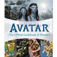 "Avatar: The Official Cookbook of Pandora with blue Na'vi characters and vibrant food images on cover"