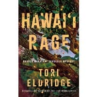 "Hawai'i Rage book by Tori Eldridge, cover with lush green foliage and glowing lights"