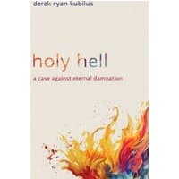 "Book titled 'Holy Hell' by Derek Ryan Kubilus, featuring fiery abstract design on a light background"