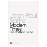 White paperback book "Modern Times" by Jean-Paul Sartre, minimalist cover with gray text and Penguin Classics logo.