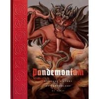 "Pandemonium book with red spine, featuring a horned demon with wings and snakes on the cover."