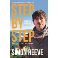 "Step by Step book by Simon Reeve, featuring a man with a scarf and mountains in the background"
