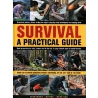 "Survival guidebook with images of outdoor skills, emergency scenarios, and step-by-step techniques on the cover"