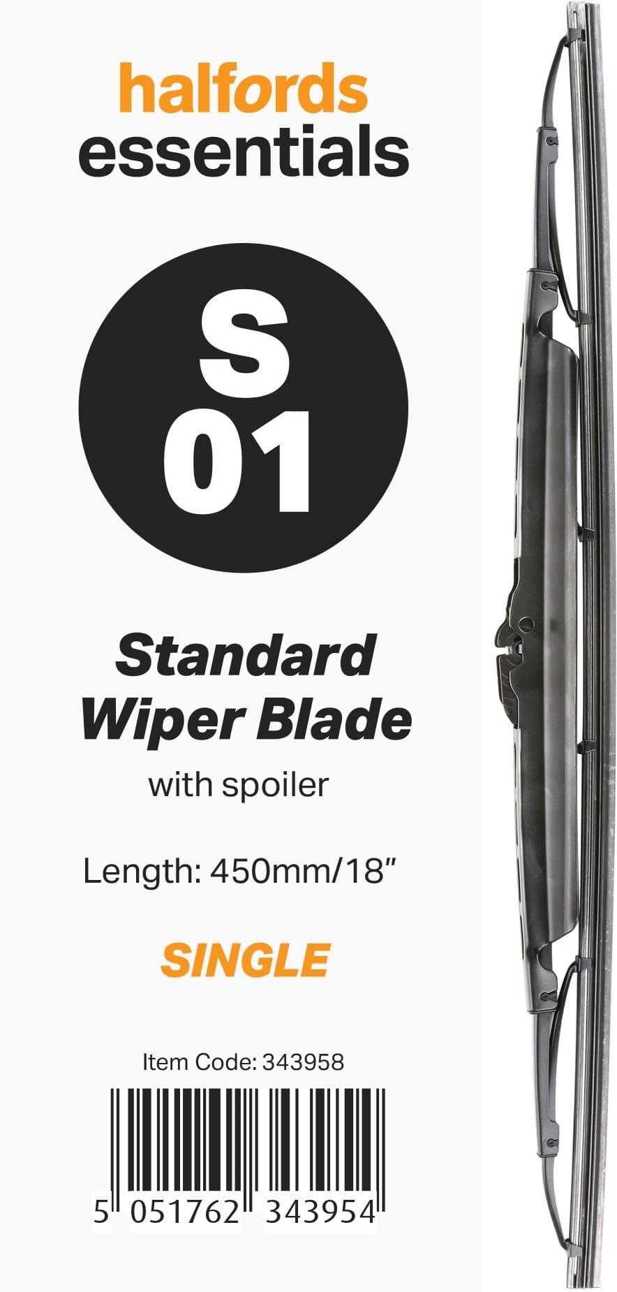 Halfords Essentials Spoiler Wiper Blade S01 - 18 inch