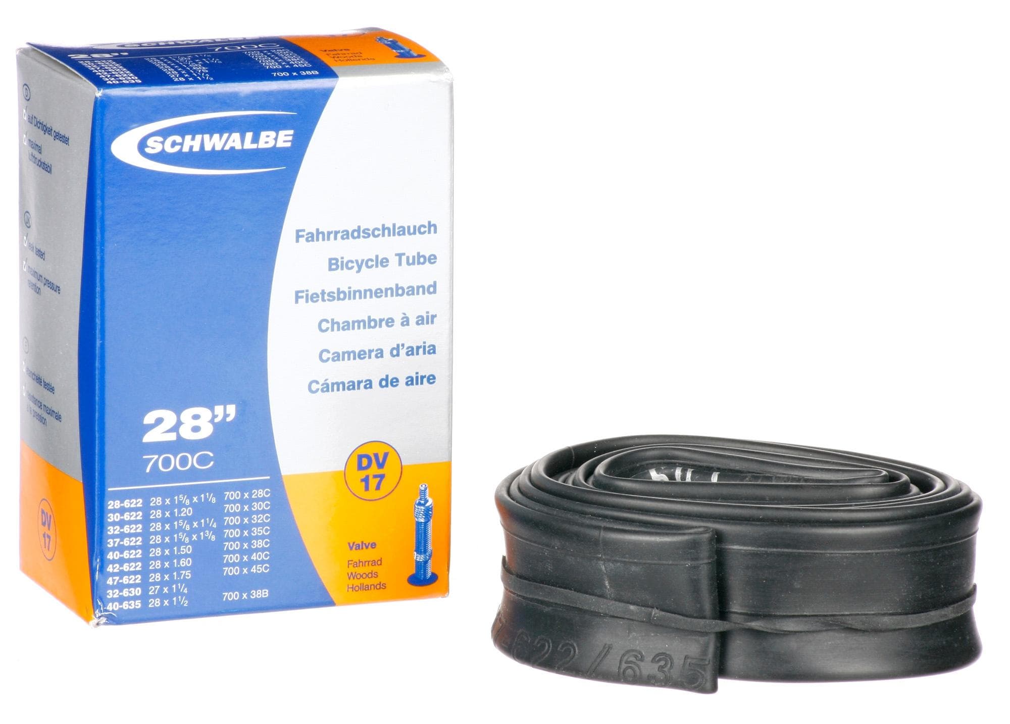 Schwalbe Bike Inner Tube, 700c x 28 - 45c (DV17)