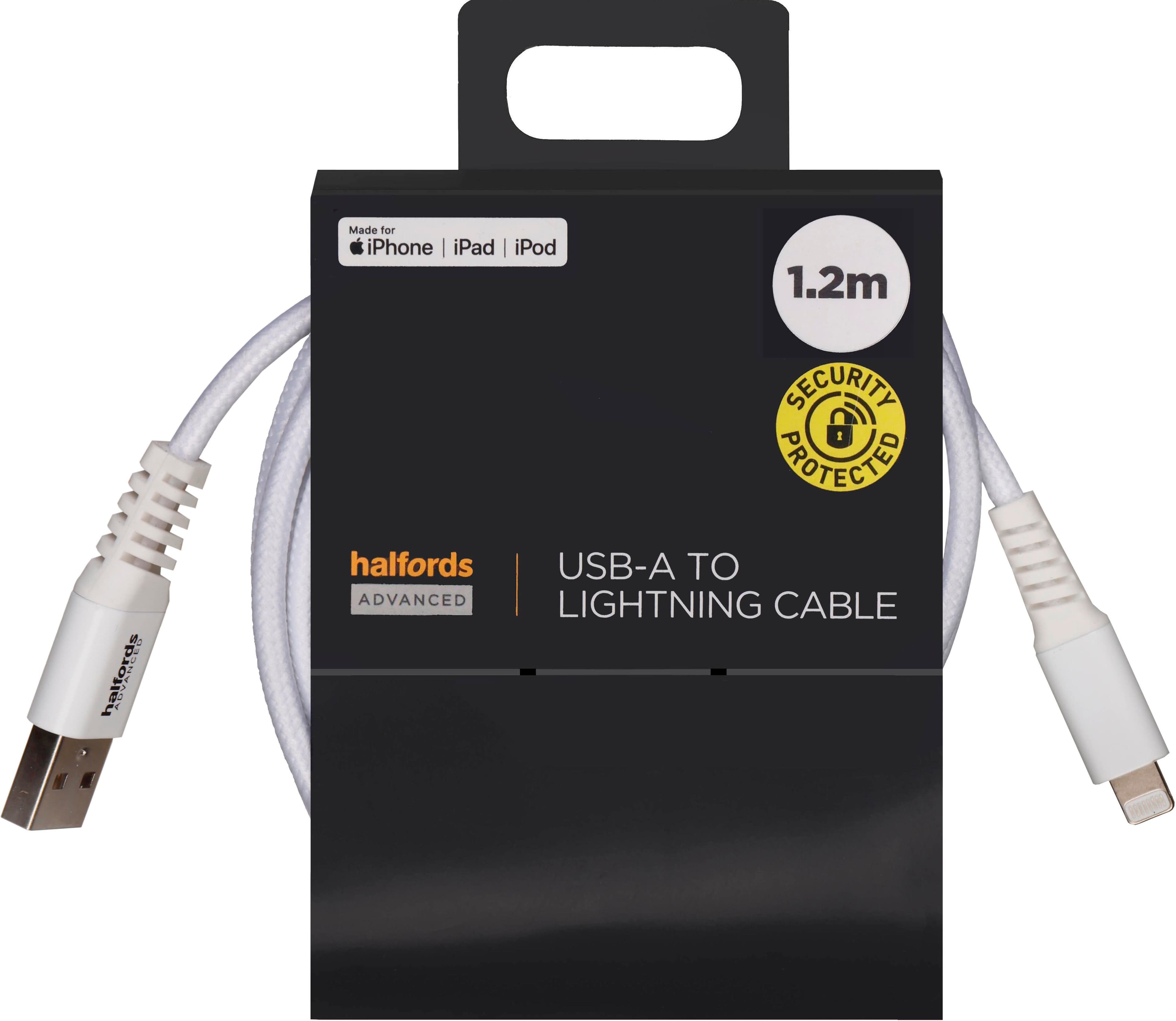 Halfords USB-A to Lightning 1.2m White