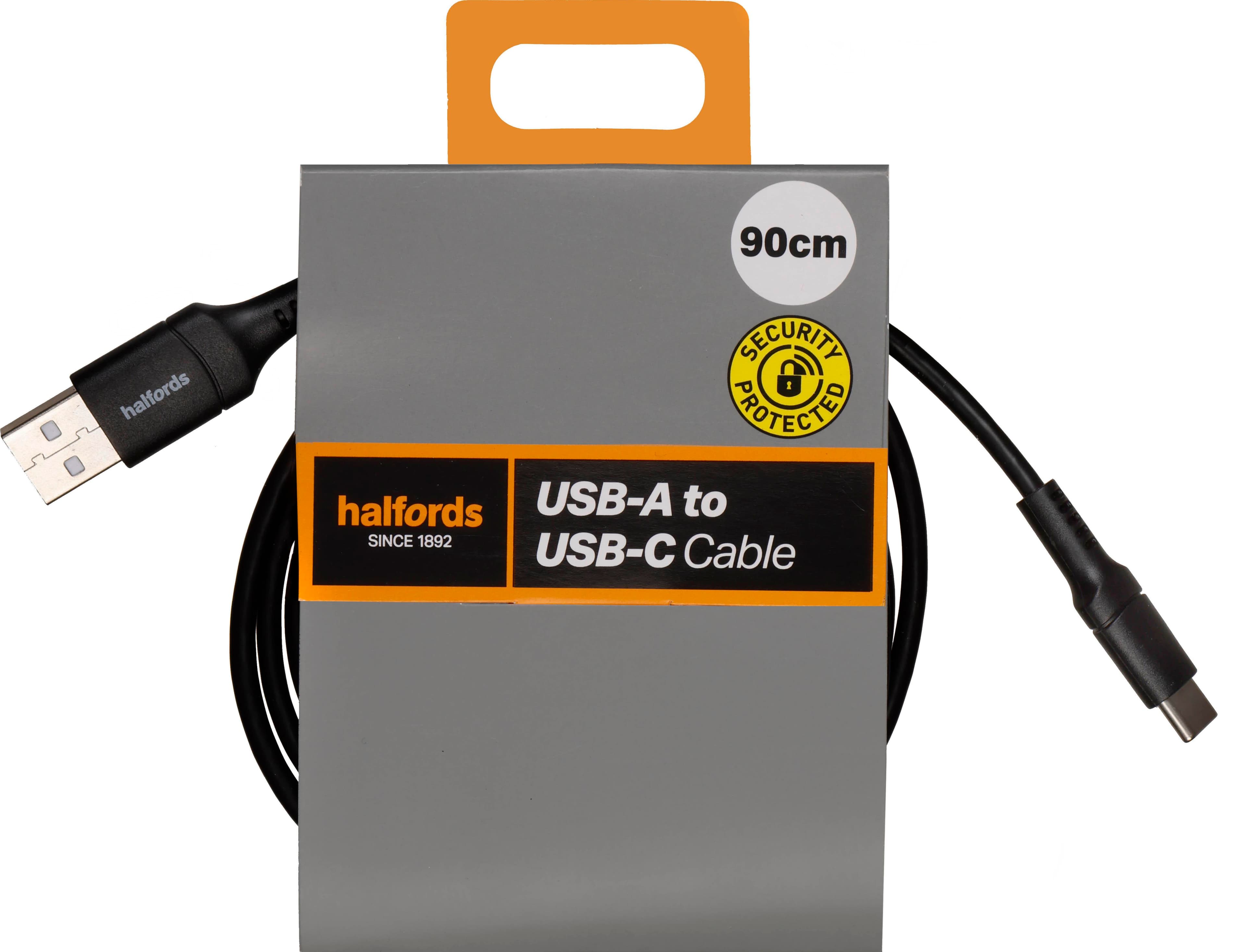 Halfords USB-A to USB-C 90cm Black