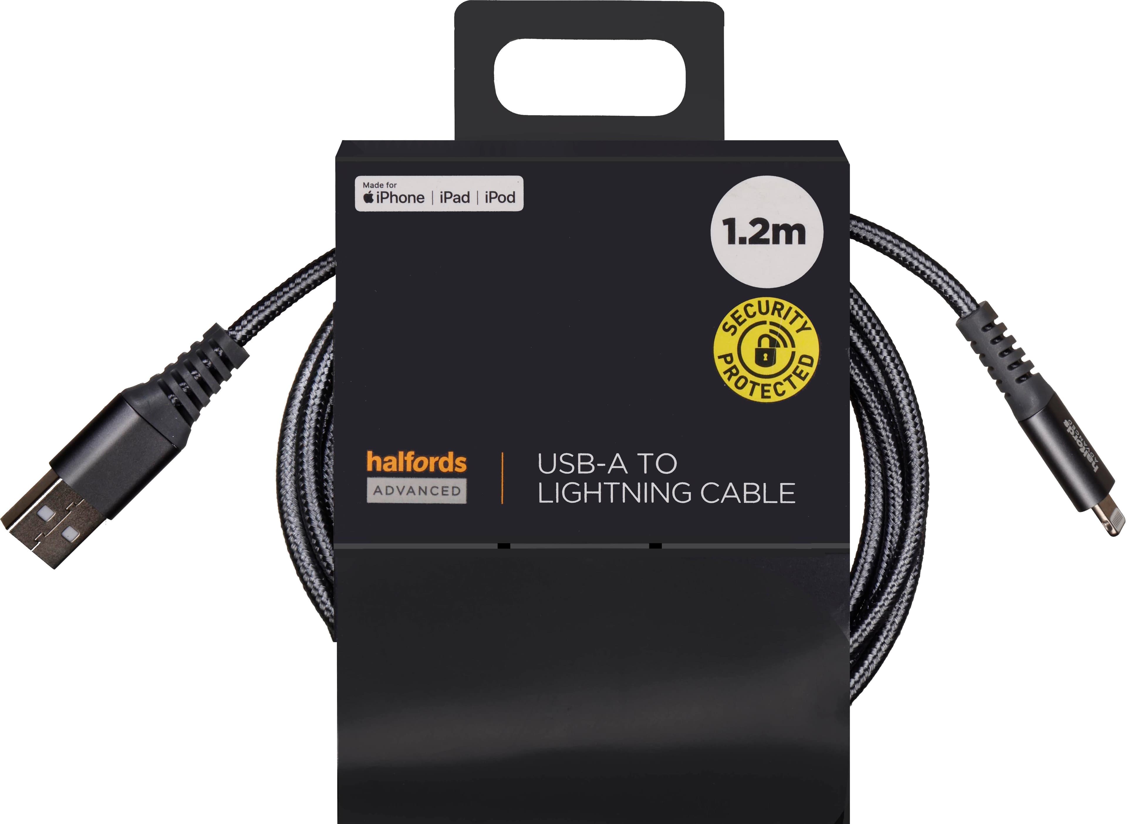 Halfords USB-A to Lightning 1.2m Charcoal