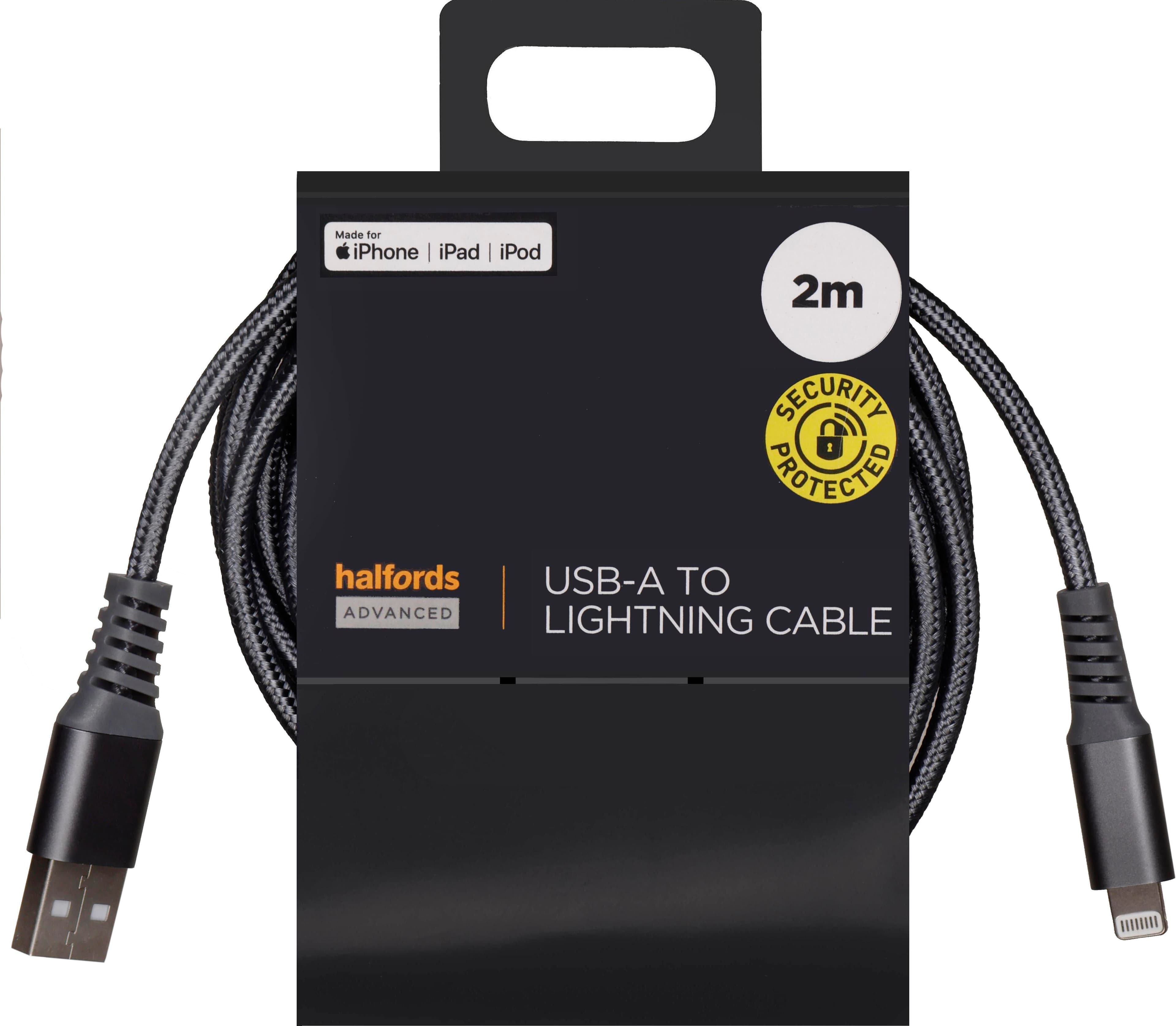 Halfords USB-A to Lightning 2m Charcoal