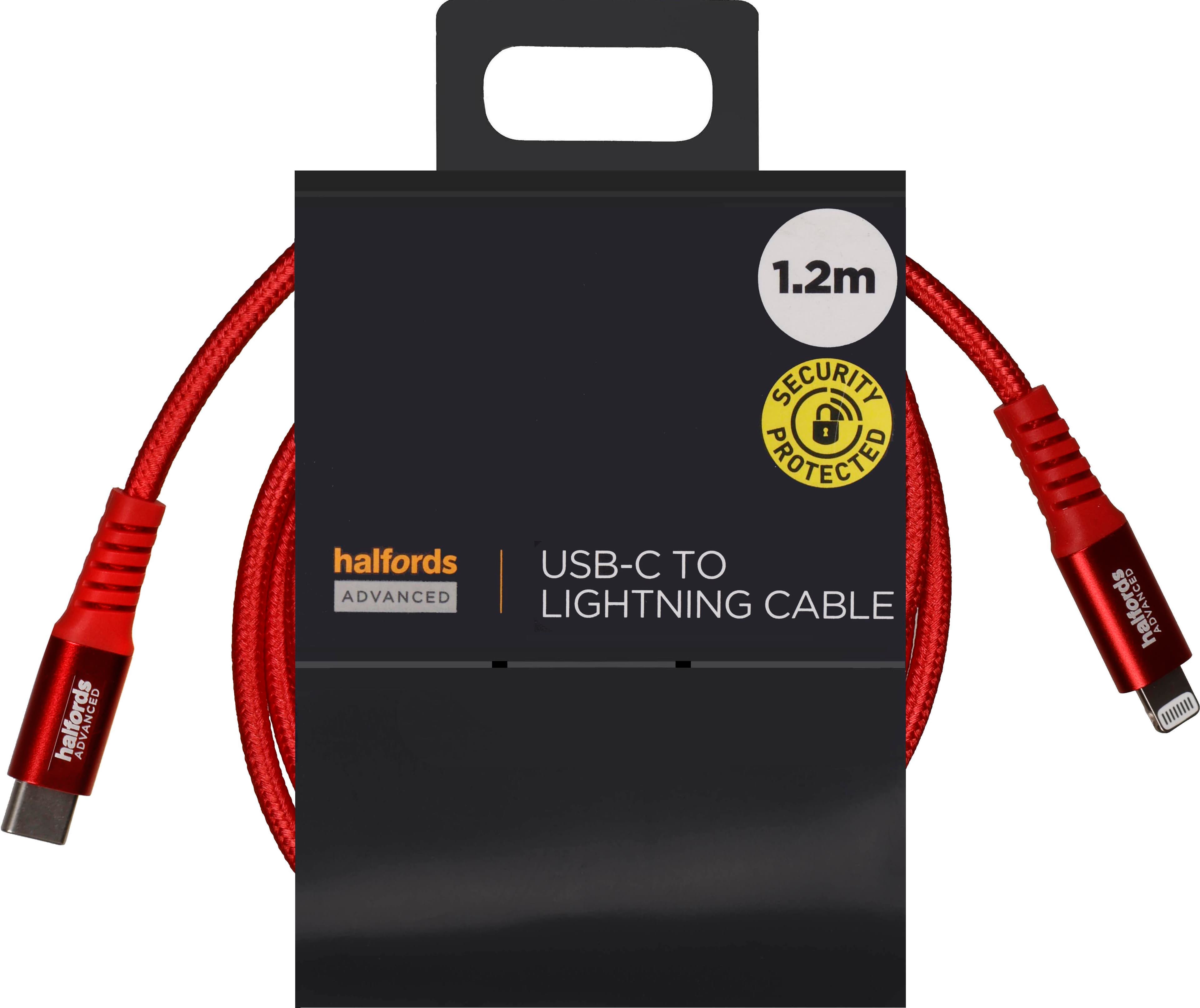 Halfords USB-C to Lightning 1.2m Red