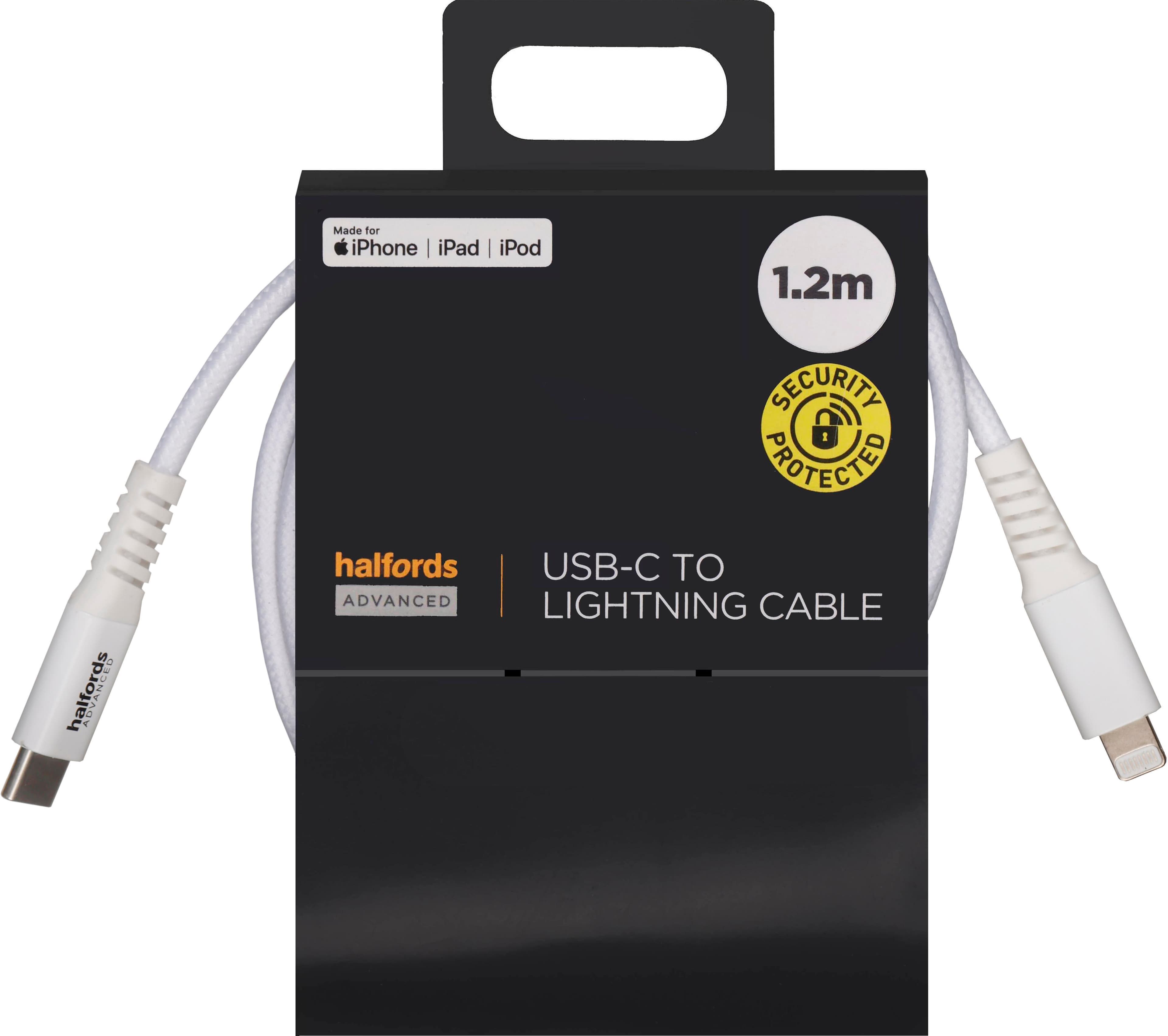 Halfords USB-C to Lightning 1.2m White