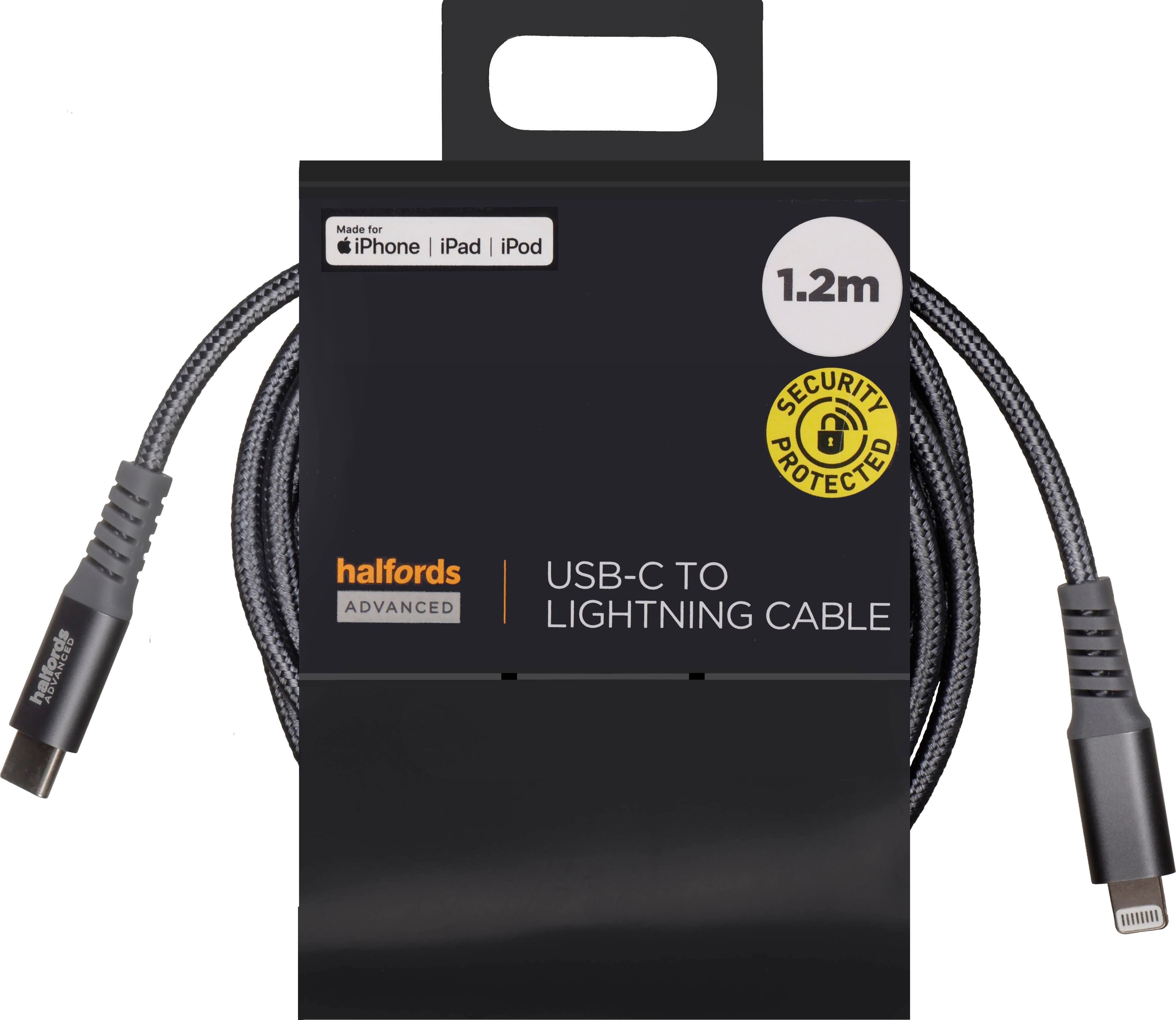 Halfords USB-C to Lightning 1.2m Charcoal