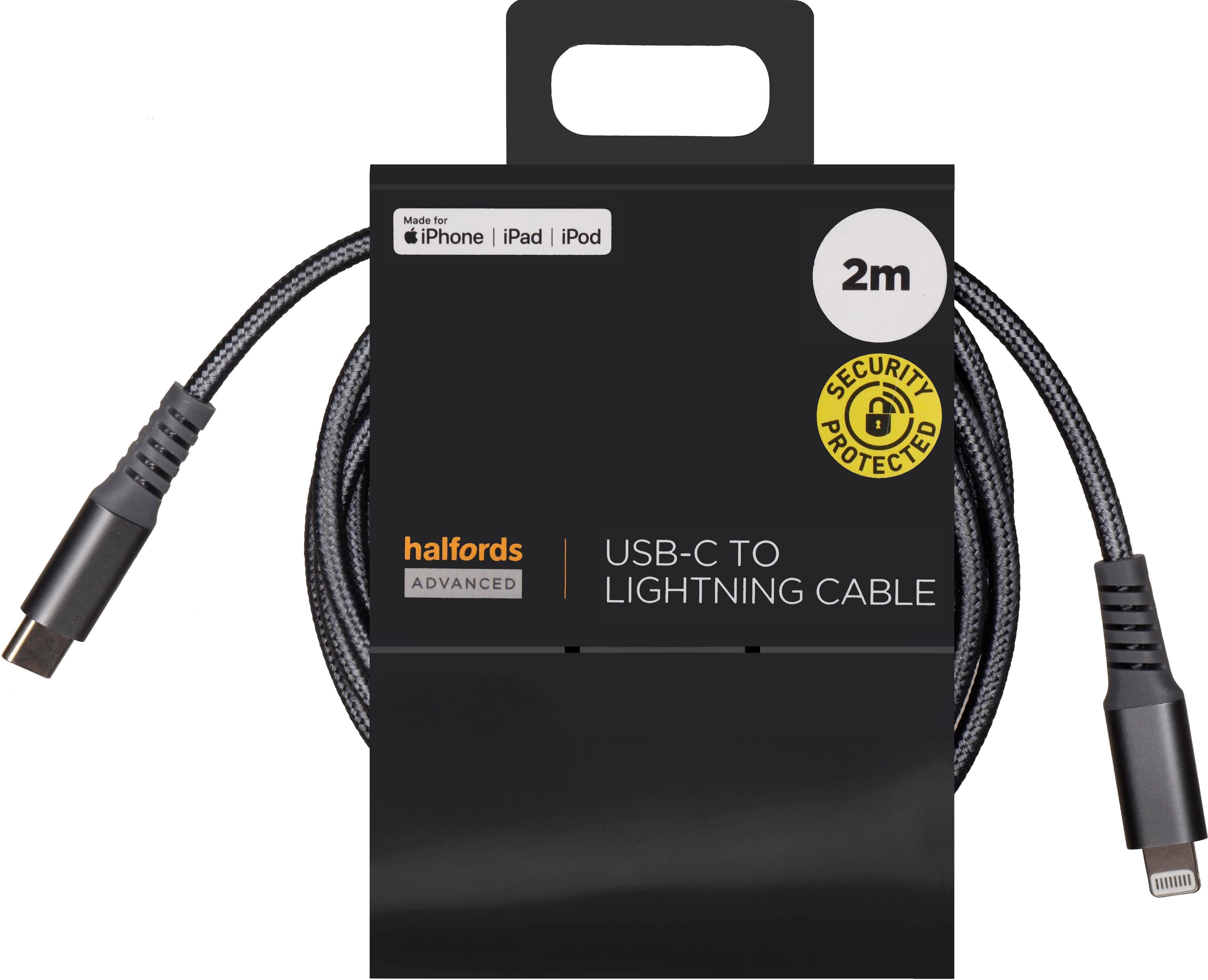 Halfords USB -C to Lightning 2m Charcoal
