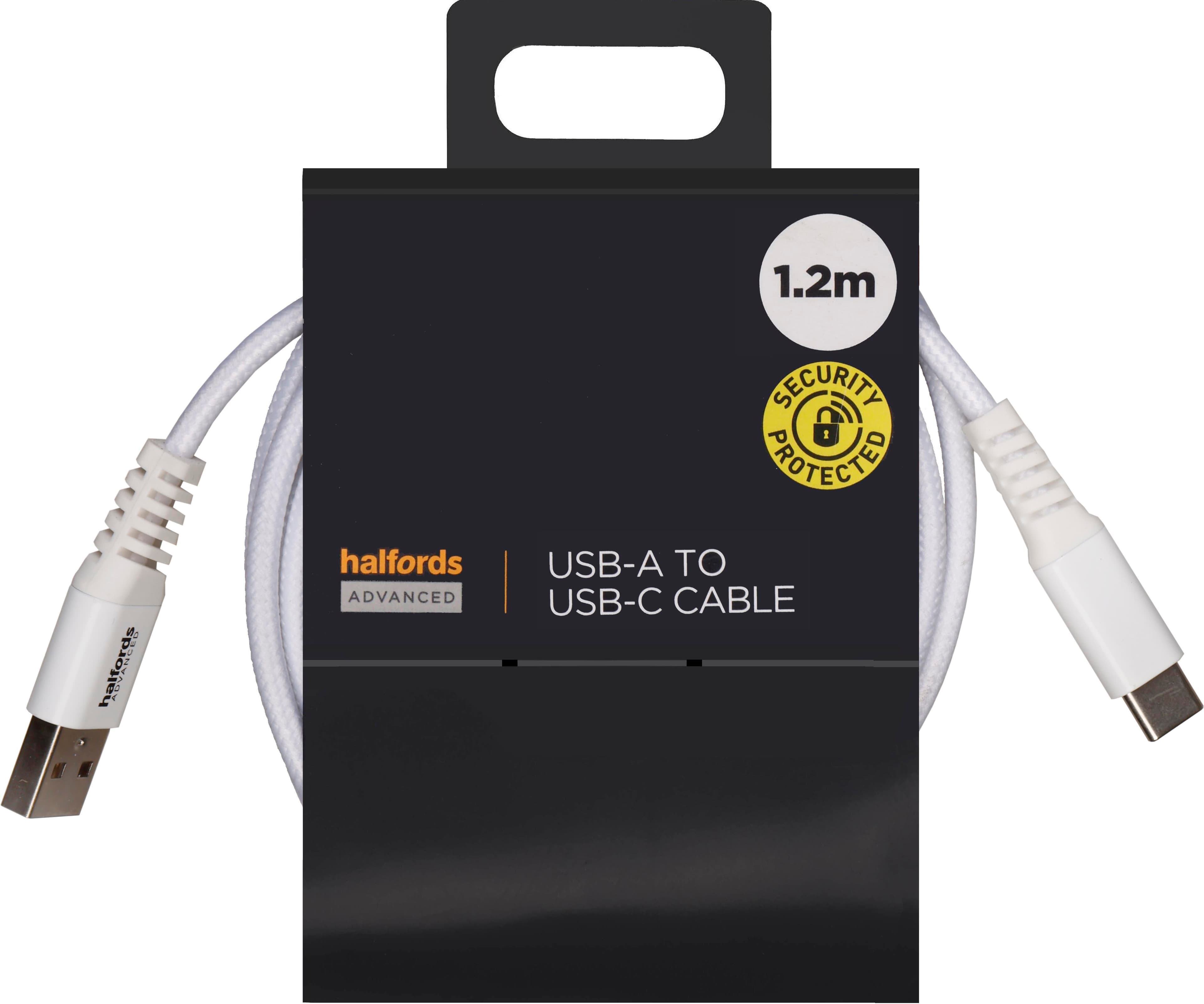 Halfords USB-A to USB-C 1.2m White