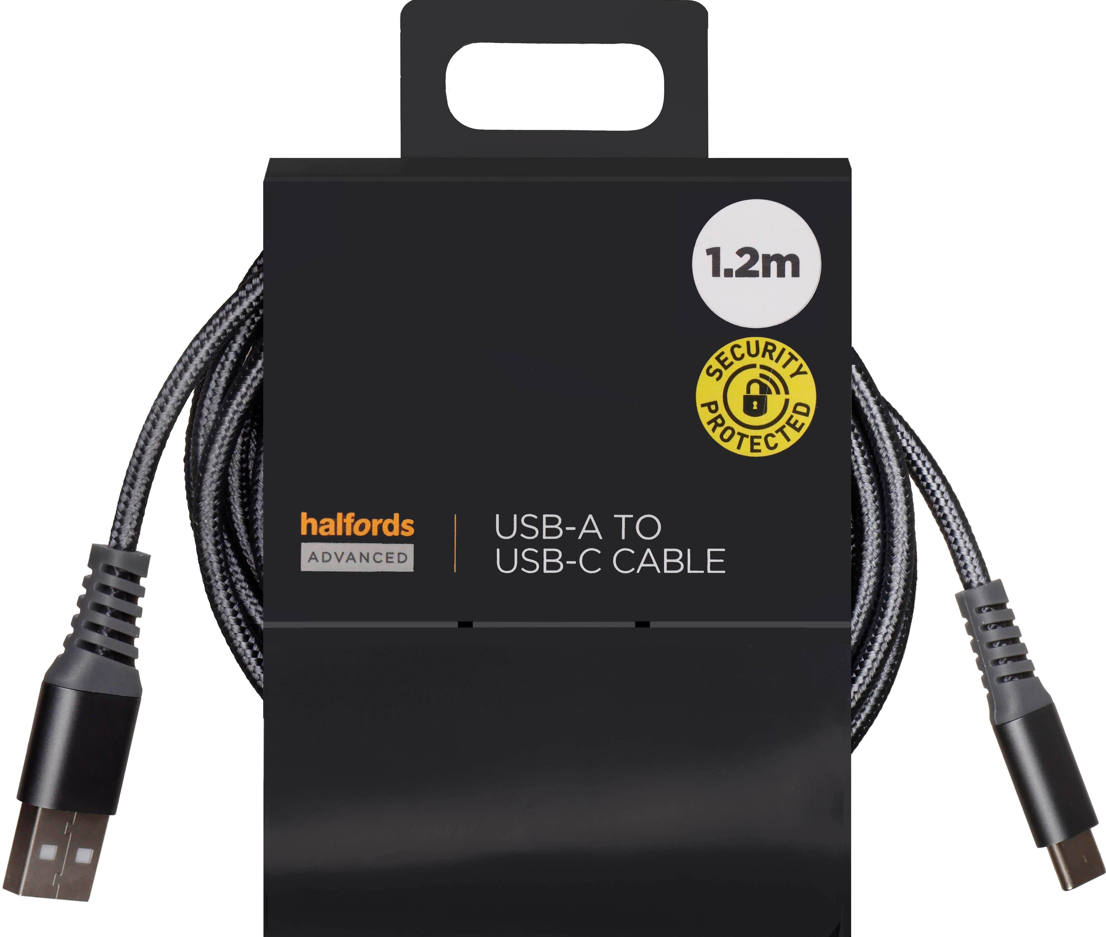 Halfords USB-A to USB-C Cable 1.2m Charcoal