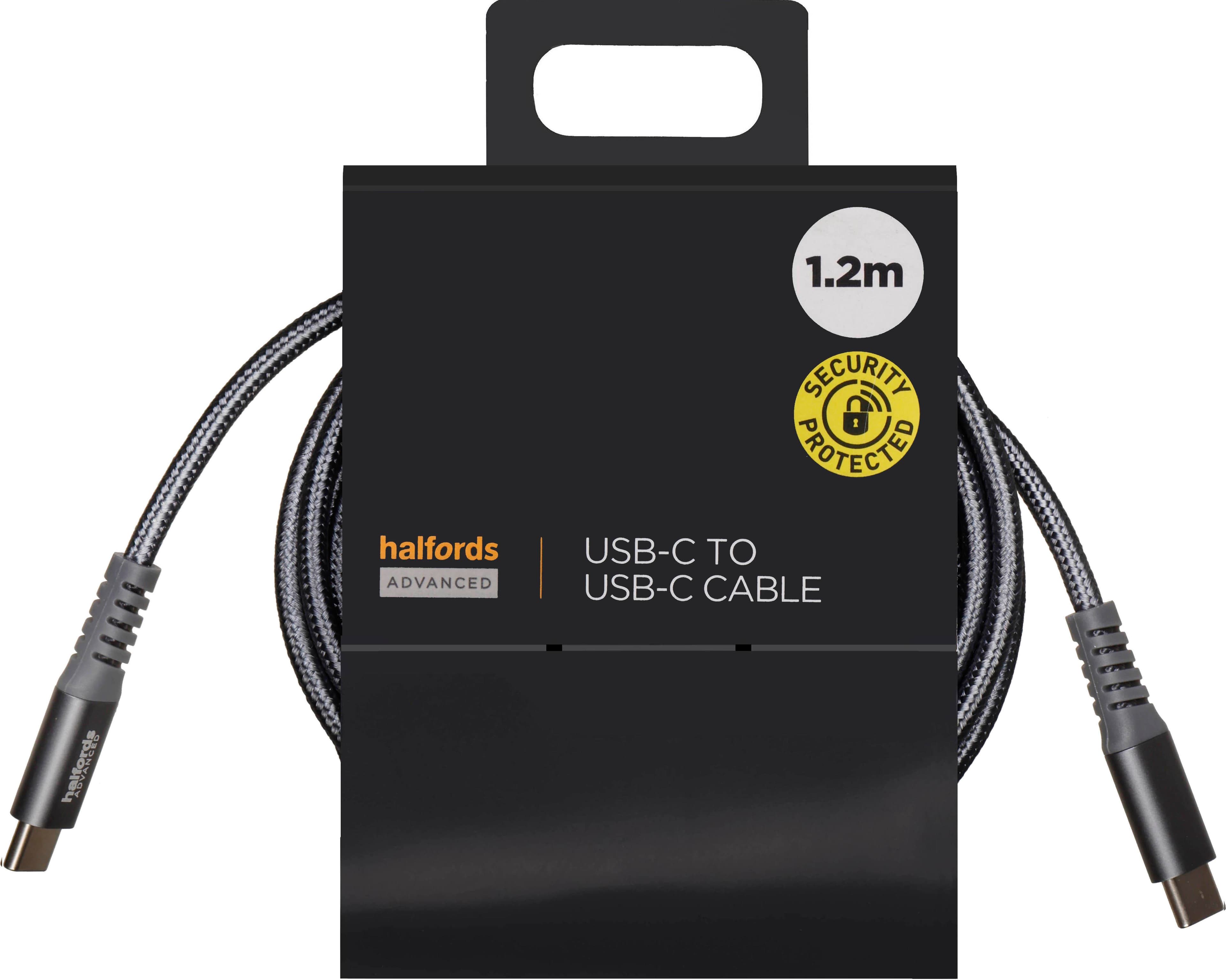 Halfords USB-C to USB-C Cable 1.2m Charcoal