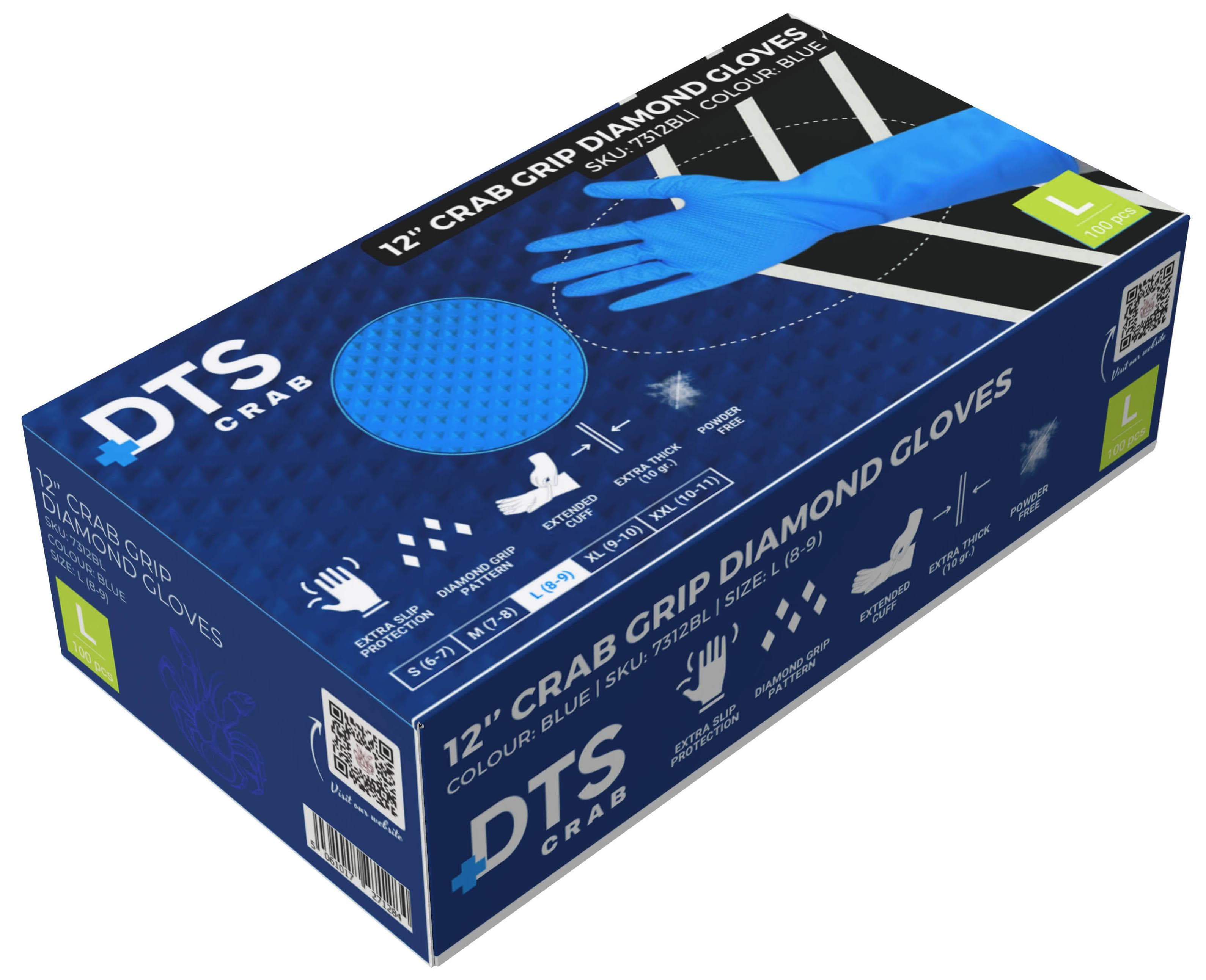 DTS CRAB BLUE 12'' EXTENDED CUFF - BOX OF 100