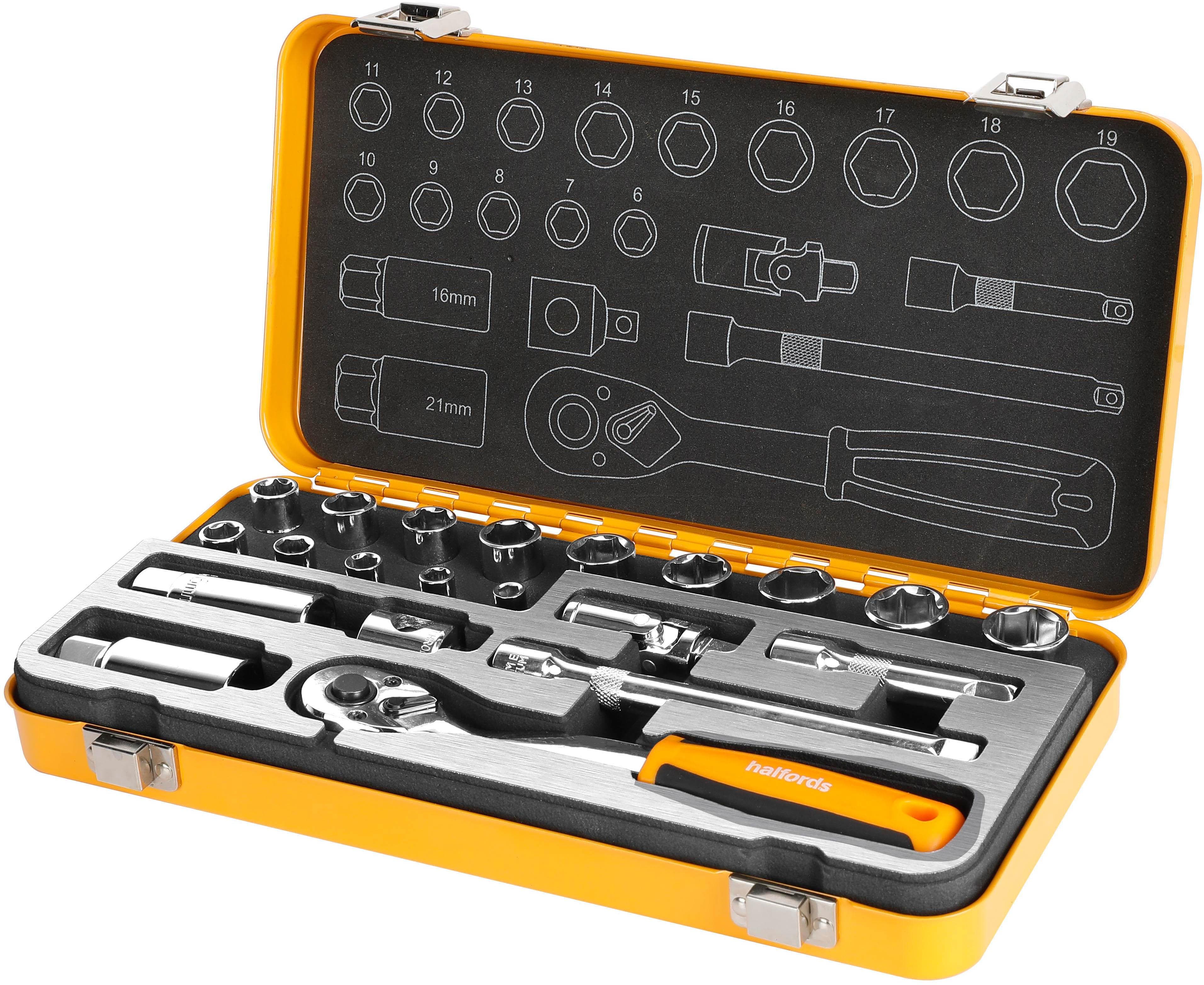 HALFORDS 21PC 3/8 inch SOCKET TIN