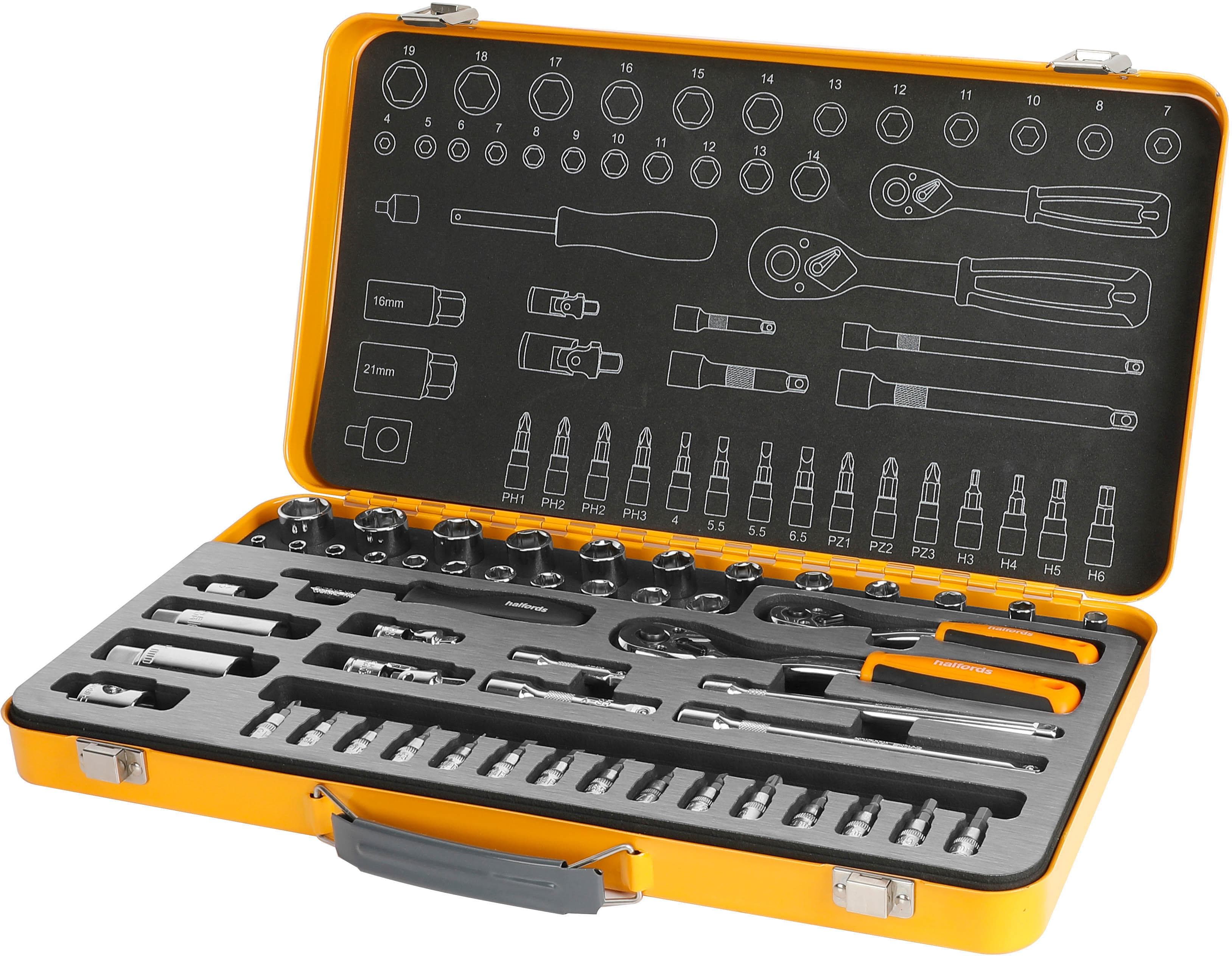 HALFORDS 51PC 1/4 inch & 3/8 inch SOCKET TIN