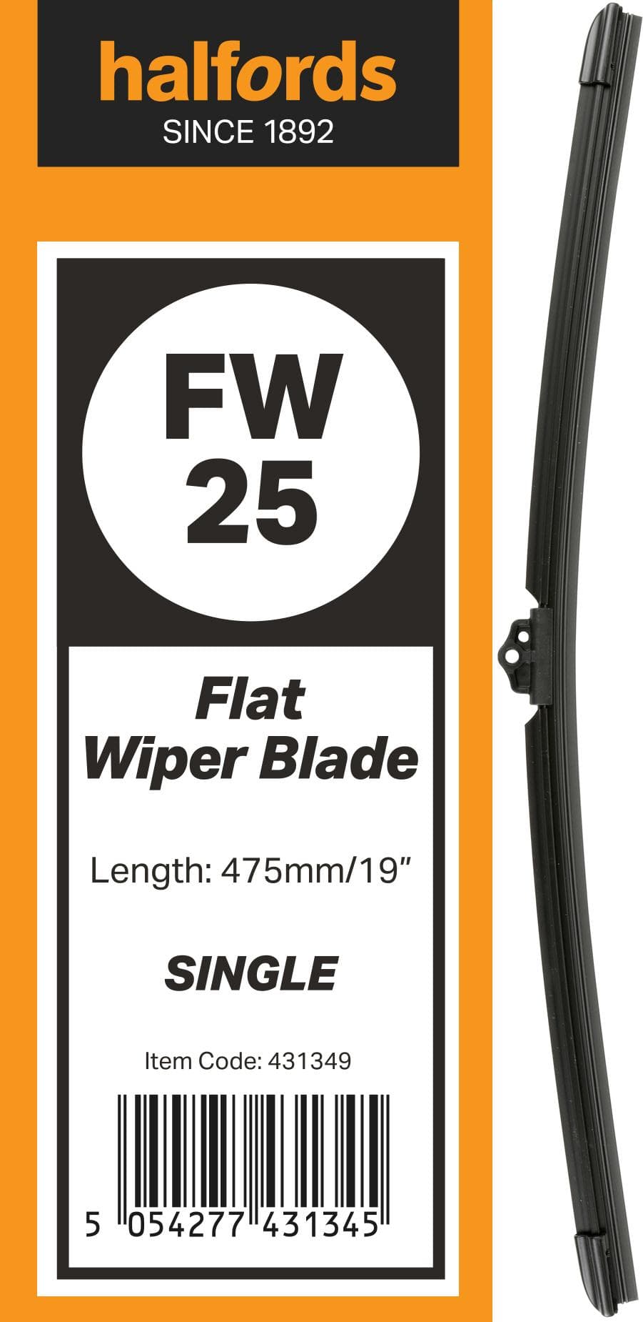 Halfords Flat Wiper Blade Single FW25