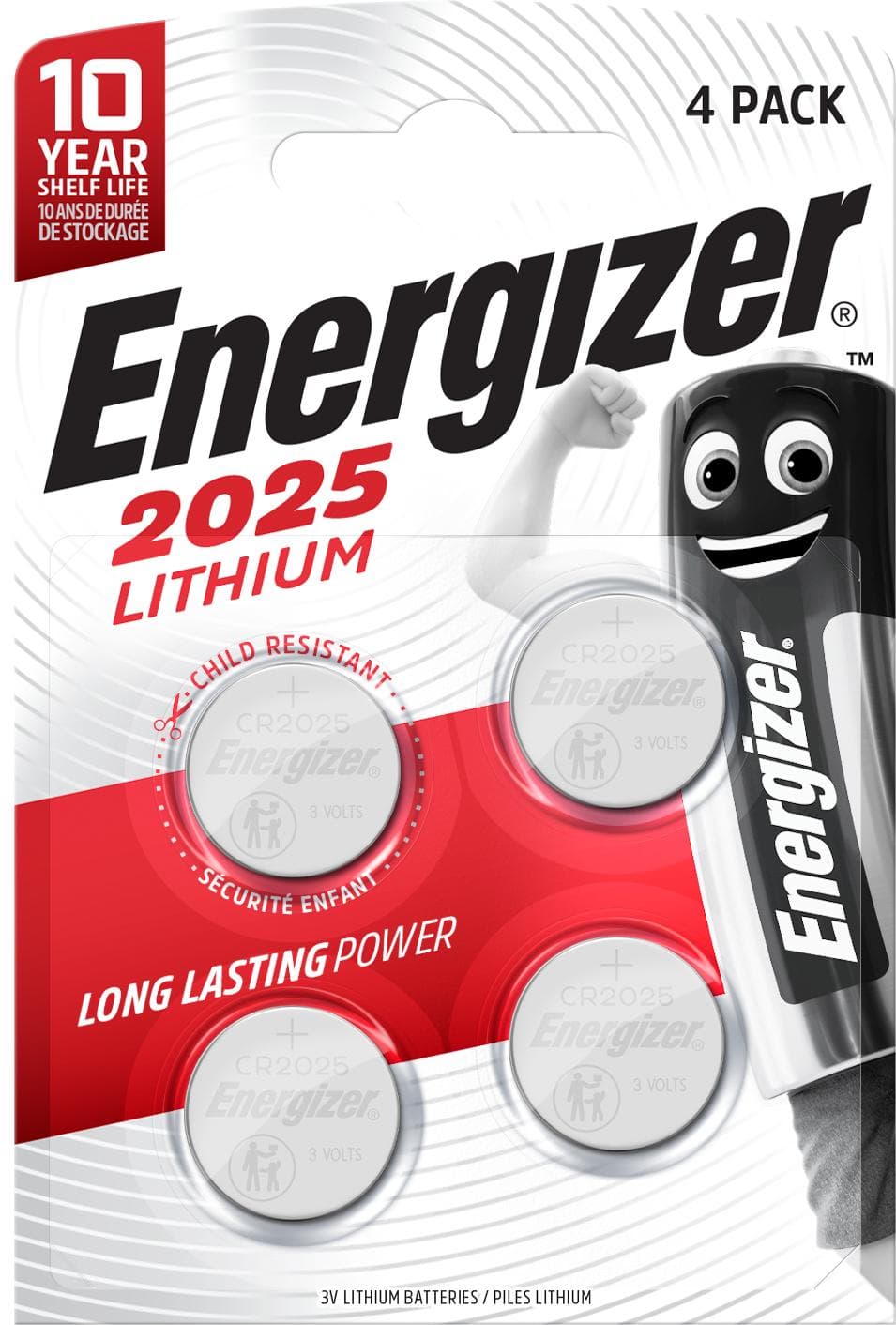 Energizer 2025 Lithium Coin Battery, 4 Pack