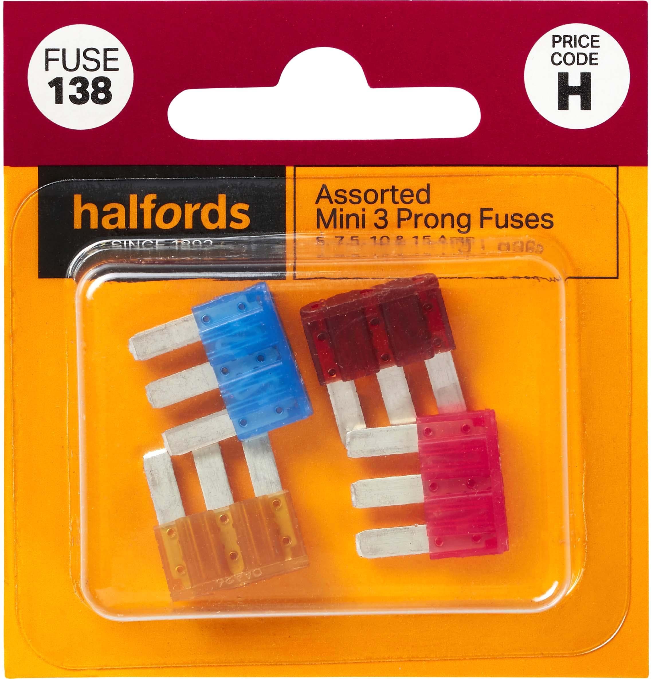 Halfords Mini Assorted Prong Fuses 7.5/10/15AMP