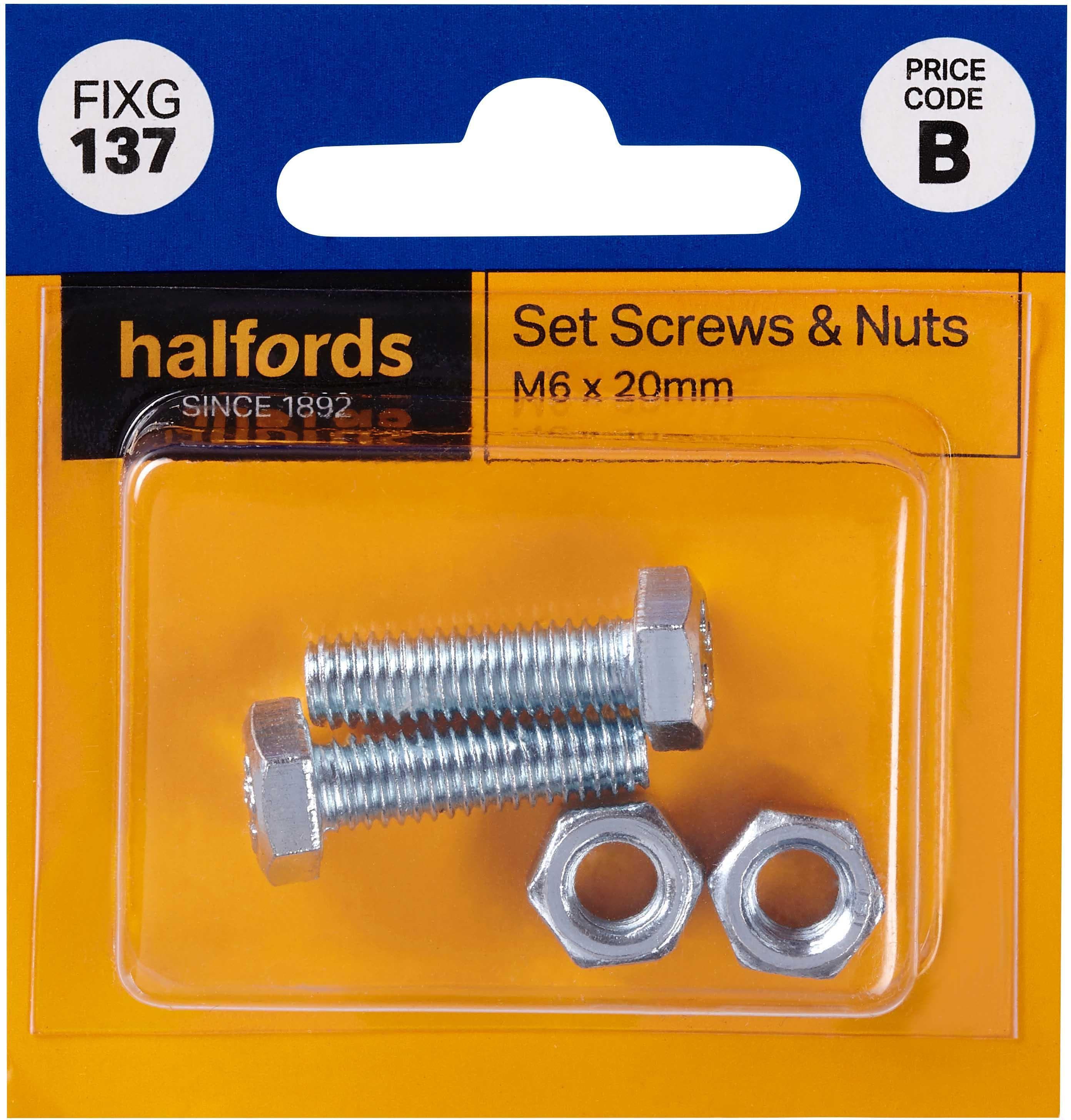 Halfords Set Screws & Nuts M6 x 25mm (FIXG138)