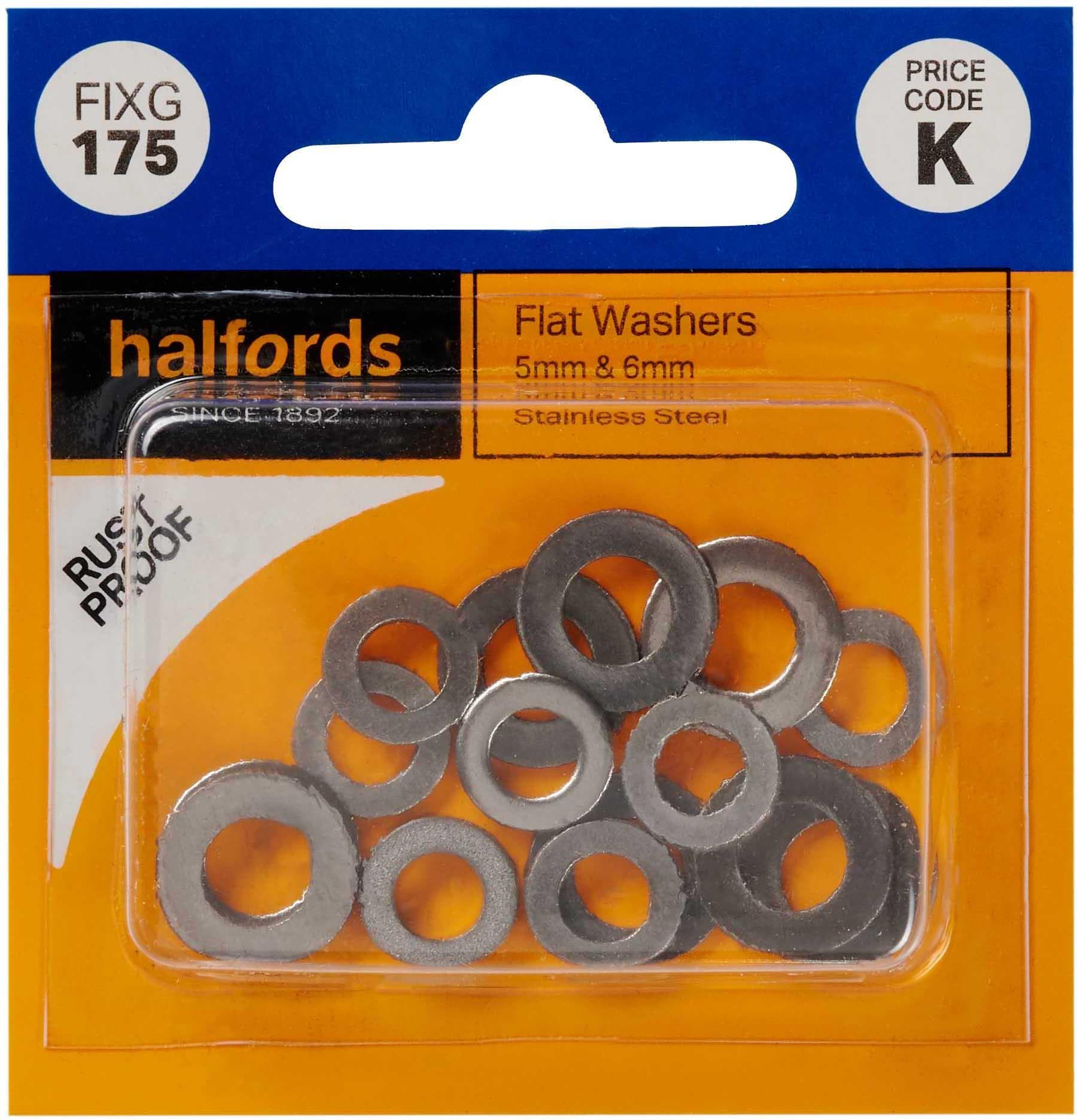 Halfords Assorted Flat Washers 5 & 6mm (FIXG175)