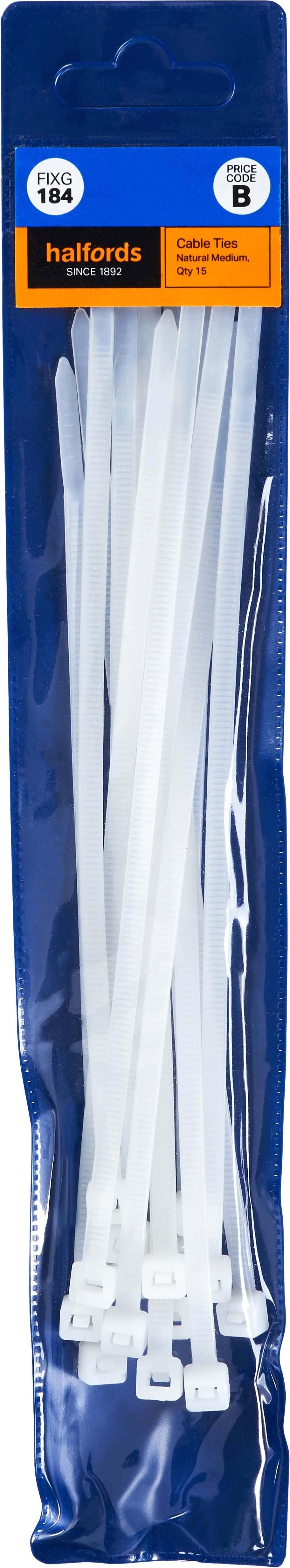 Halfords Cable Ties 200mm Natural (FIXG184)