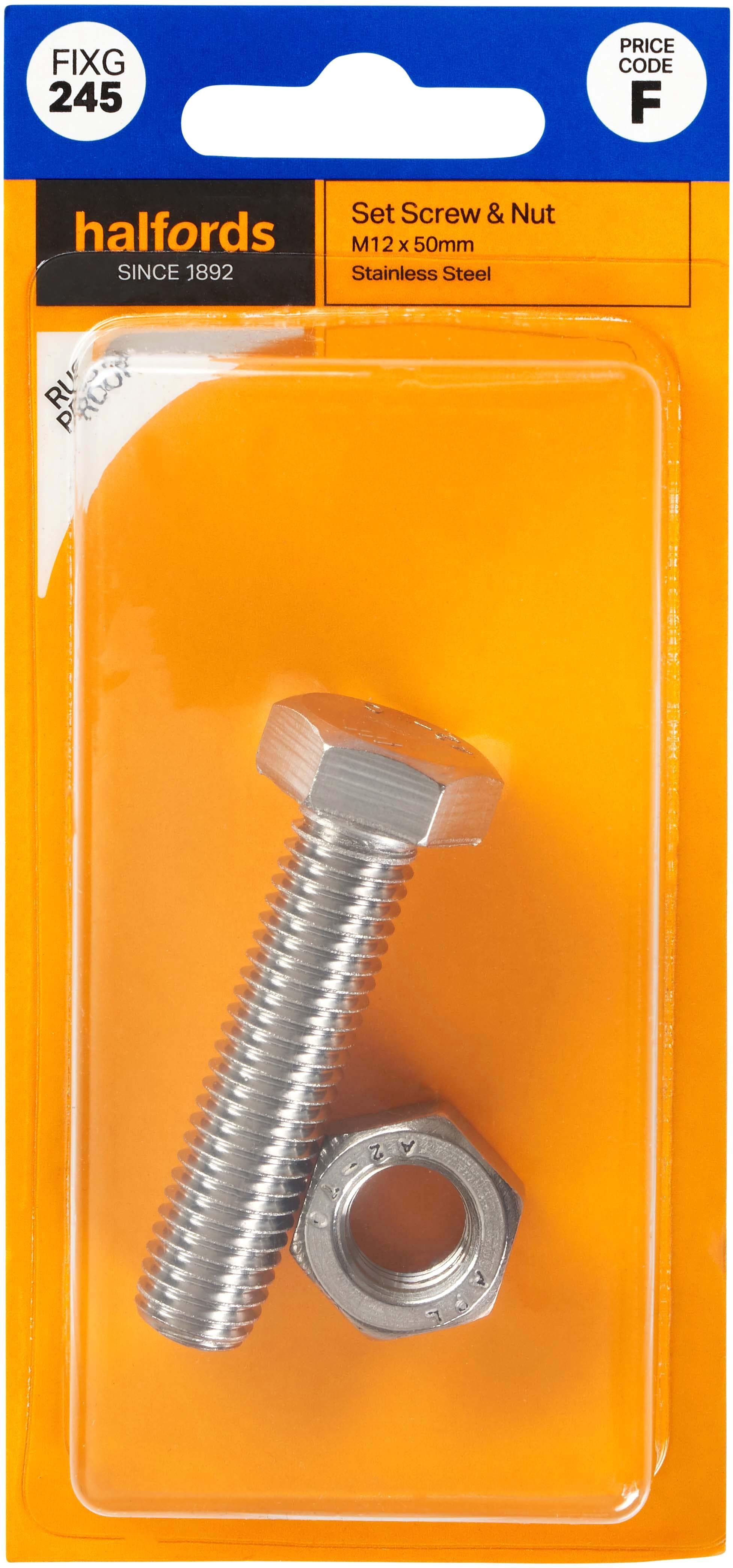 Halfords Set Screw & Nut M12 x 50mm (FIXG245)