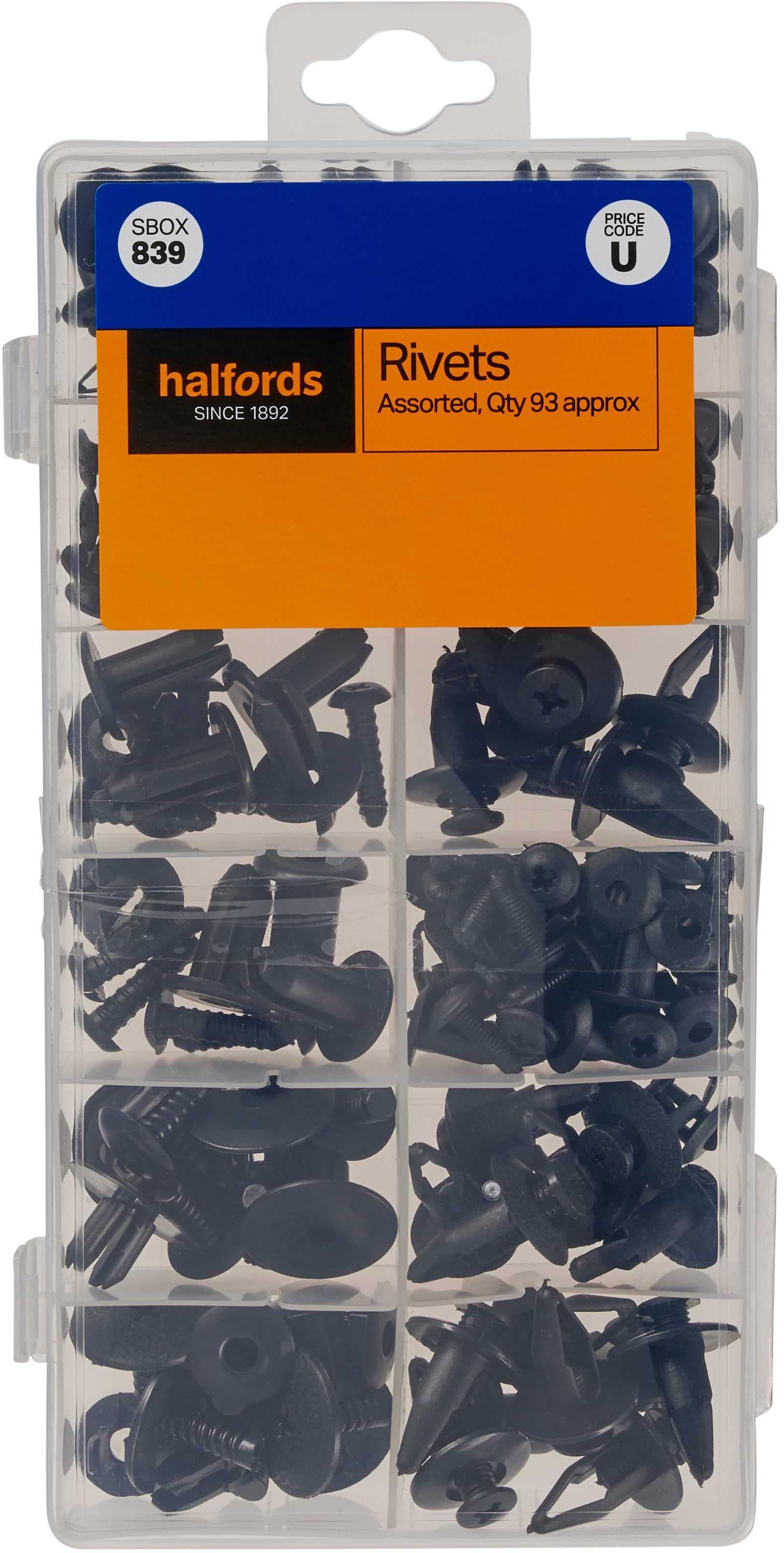 Halfords Assorted Screw Trim Rivets 93pcs (SBOX839)