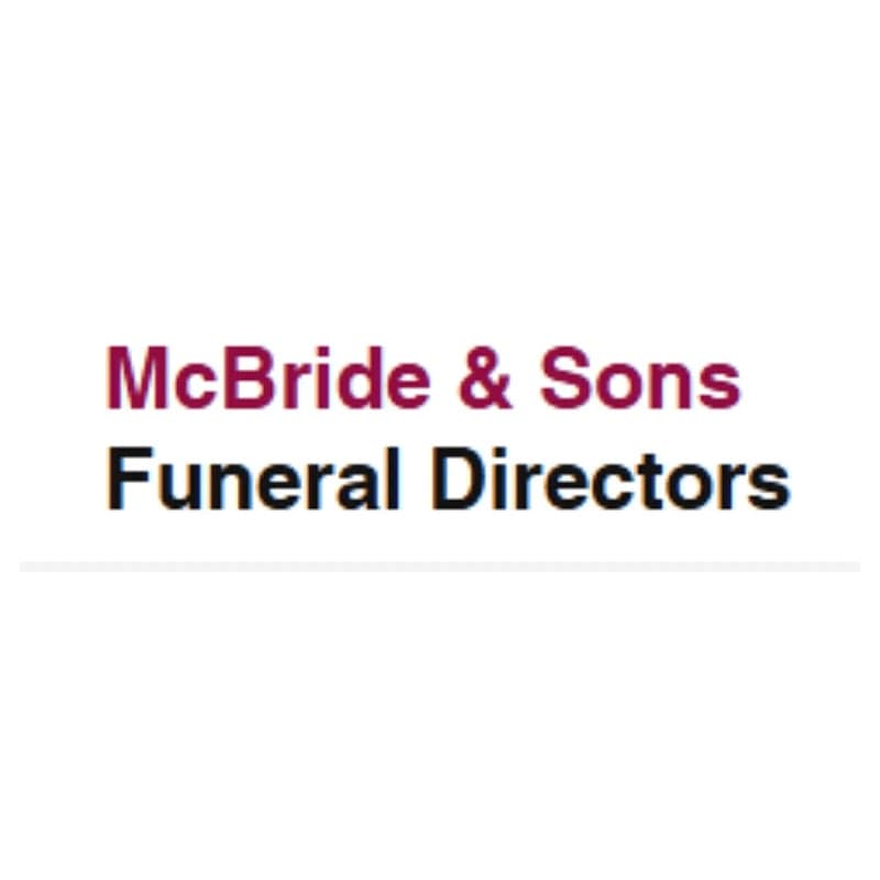 McBride & Sons Funeral Directors sign with a maroon and black text design.