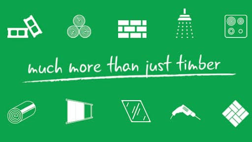 Green background with white icons representing building supplies and the text "much more than just timber."