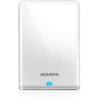 White ADATA HV620S 1TB external hard drive with glossy finish and blue LED indicator.