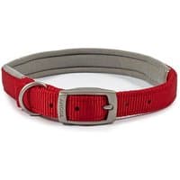 Red Ancol Viva Pad Buc dog collar, adjustable 35-43cm, with silver buckle and D-ring, padded interior.