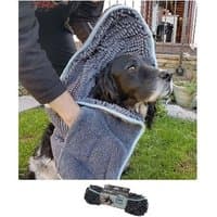 Gray Henry Wag Pet Noodle Glove Towel with absorbent microfiber noodles and hand pockets for drying pets.