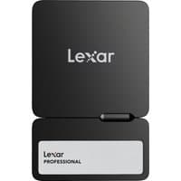 Black Lexar Professional PortableSSD with hub, 1TB, sleek rectangular design, silver Lexar logo on top.