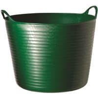 Small green flexible tub with ribbed sides and two sturdy handles.