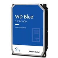 Western Digital Blue 2TB internal hard drive, 3.5-inch, blue label, 7200 RPM, 256 MB cache, black casing.