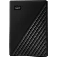 Black Western Digital My Passport external hard drive with textured diagonal lines and WD logo in the corner.