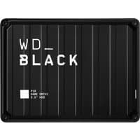 Black Western Digital P10 Game Drive, 5TB, 2.5" size, with white WD_BLACK logo and rugged design.