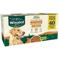 Winalot Adult Meaty Chunks CIG, 40x100g pack, green box with dog image and orange accents.