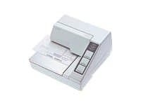 Compact white thermal printer with a top-loading design, featuring a paper output slot, control buttons on the front, and a sleek, minimalist appearance.