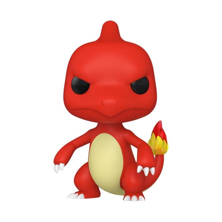 Charmeleon Funko Pop! figure features a red body, cream belly, fierce expression, and a flame-tipped tail, made of vinyl with a glossy finish.